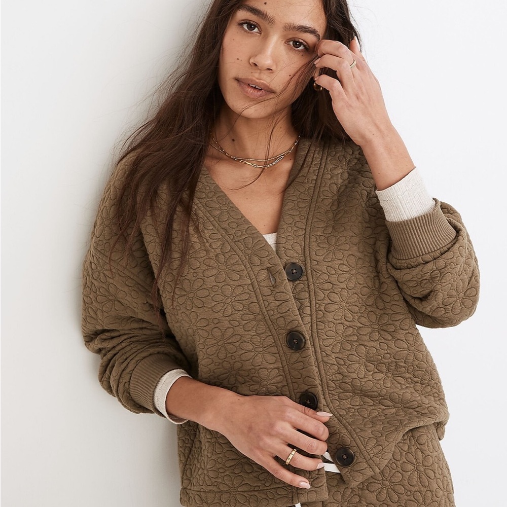 Flower Puff-Jacquard Crop Cardigan, Madewell size Small